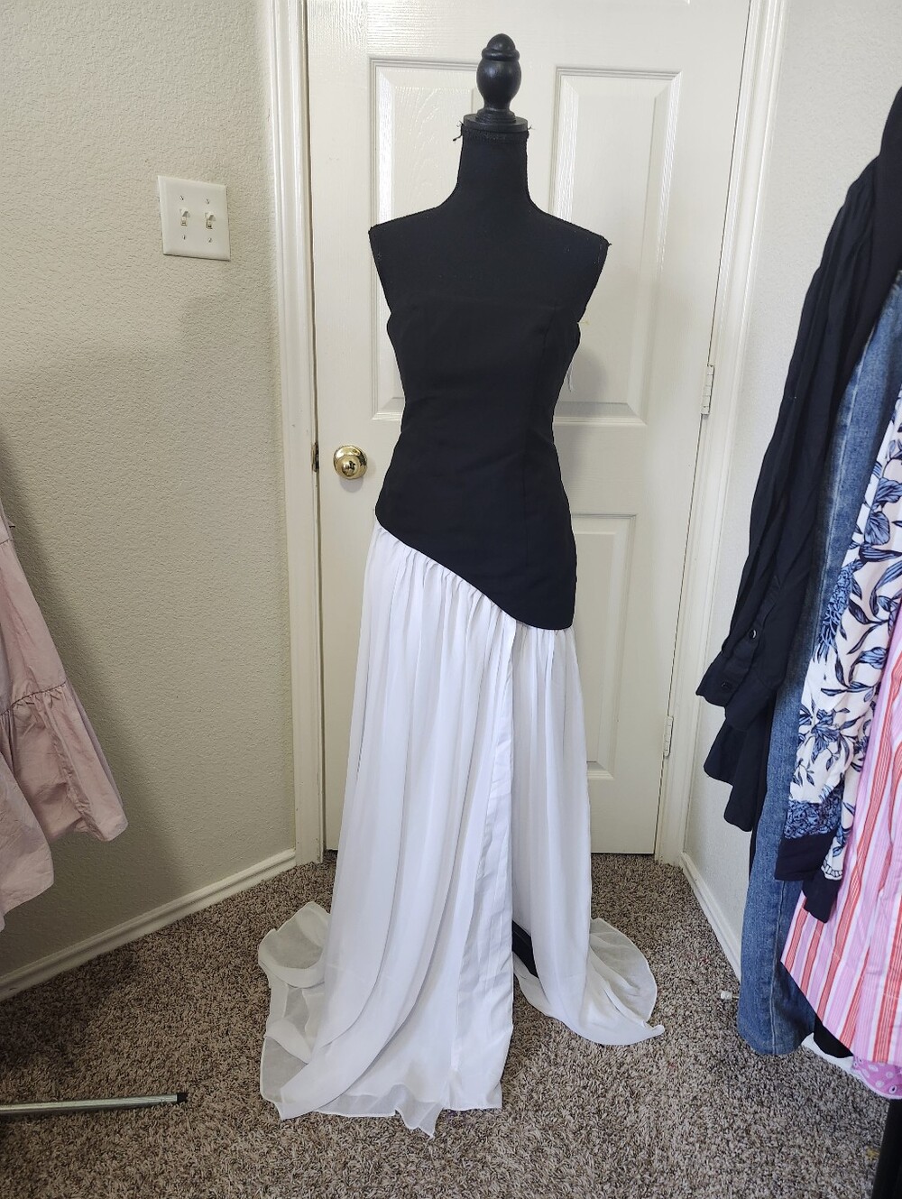 Strapless Black & White Two-Tone Evening Dress